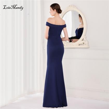 Navy Blue Mermaid Prom Dresses Long 2022 Sexy Off..