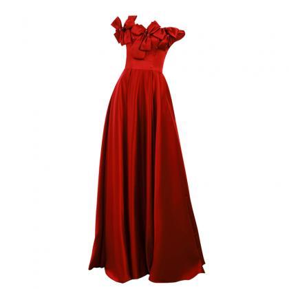 Off Shoulder Red Evening Dresses, A-line Satin..