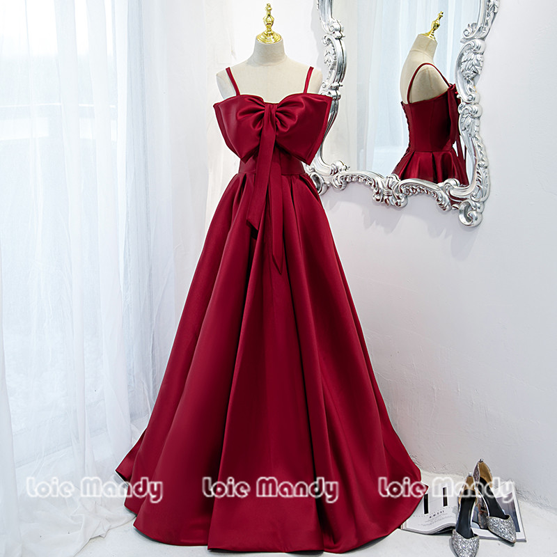 Sexy Backless A Line Formal Evening Dresses Red Satin Long Prom Dress Party