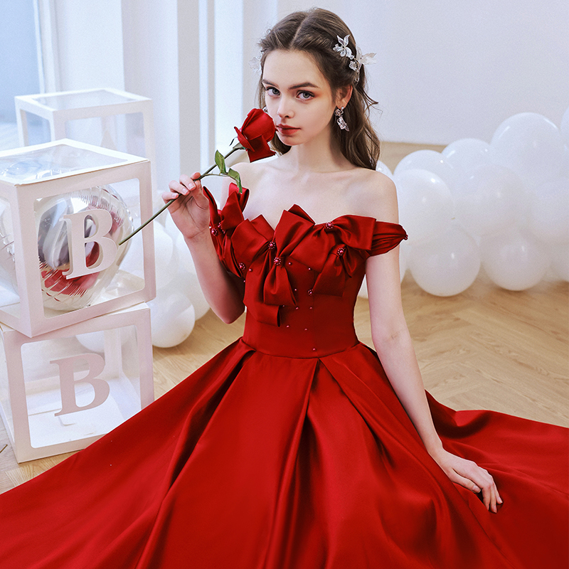 Off Shoulder Red Evening Dresses, A-line Satin Prom Dress Party For Women ,plus Size Vestidos De Fiesta