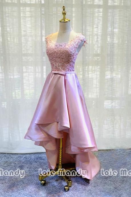 Pink High Low Prom Dresses Elegant Lace Short Prom Party Gowns For Women Plus Size Evening Gowns 