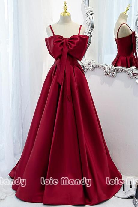 Sexy Backless A Line Formal Evening Dresses Red Satin Long Prom Dress Party