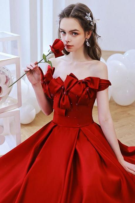 Off Shoulder Red Evening Dresses, A-line Satin Prom Dress Party For Women ,Plus Size vestidos de fiesta